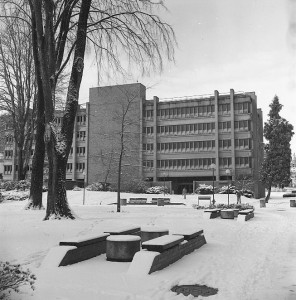 PSU Library in the snow in 1982.