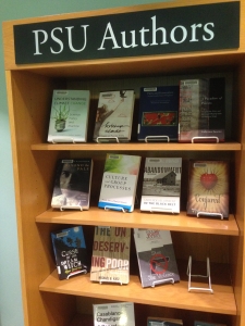 new display of books written by PSU faculty and staff