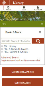screenshot of library website on a smartphone display