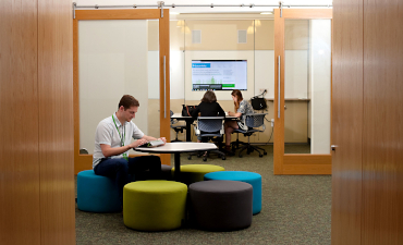 Students studying in the PSU Library Sandbox