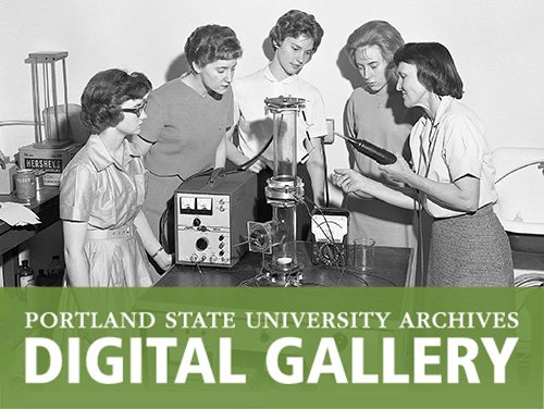 Historic image of 5 female PSU students using scientific equipment