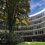 Front of PSU Library building with beech tree