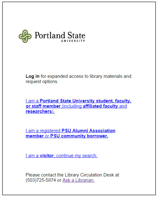 New LogIn for Catalog Searches Portland State University Library