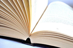 a book open showing pages with text
