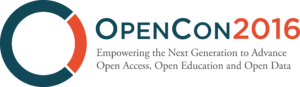 Logo for OpenCon 2016. Slogan reads "empowering the next generation to advance open access, open education and open data."