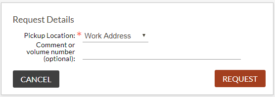 Work address pickup location option for requesting material delivery